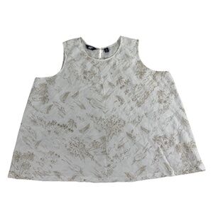 Lands End 100% Linen Toile Print Top Women's 1X Minimalist Neutral Boho Vacation